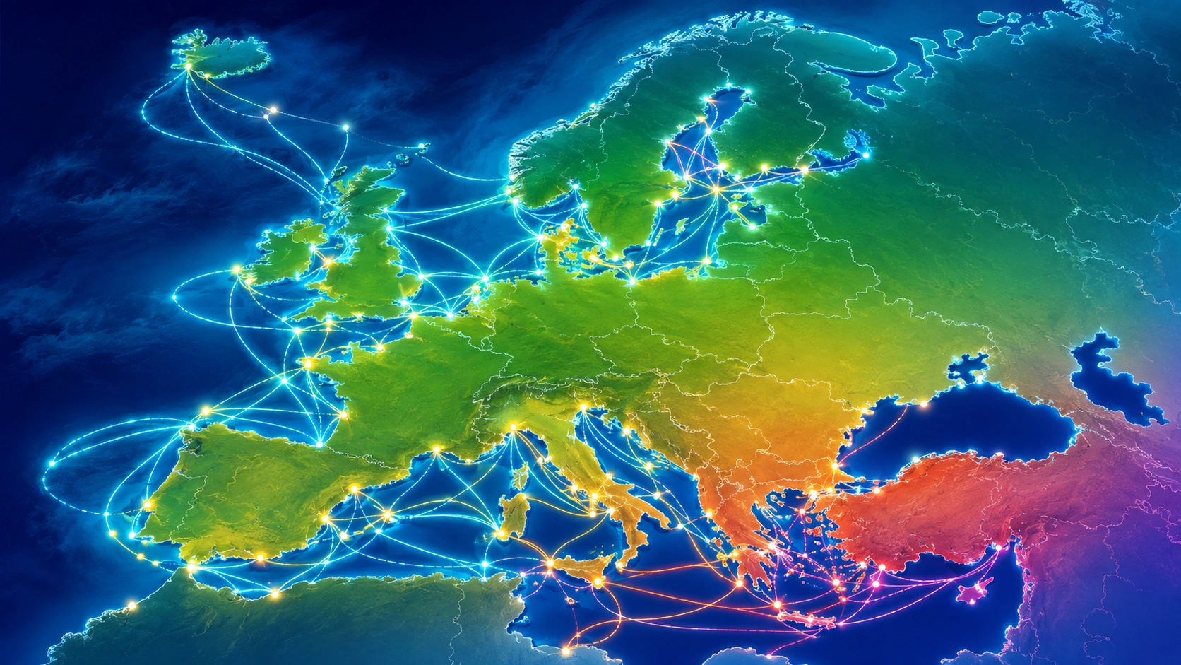 Illustrerad karta över färjeförbindelser i Europa