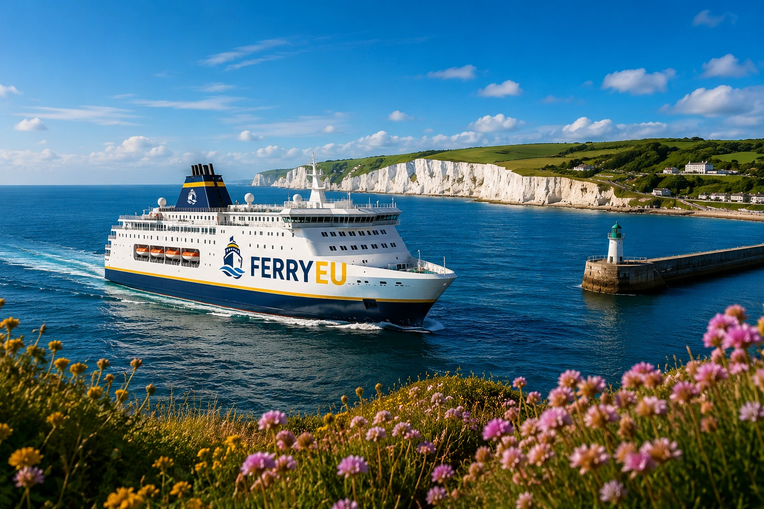 Färja i en europeisk hamn