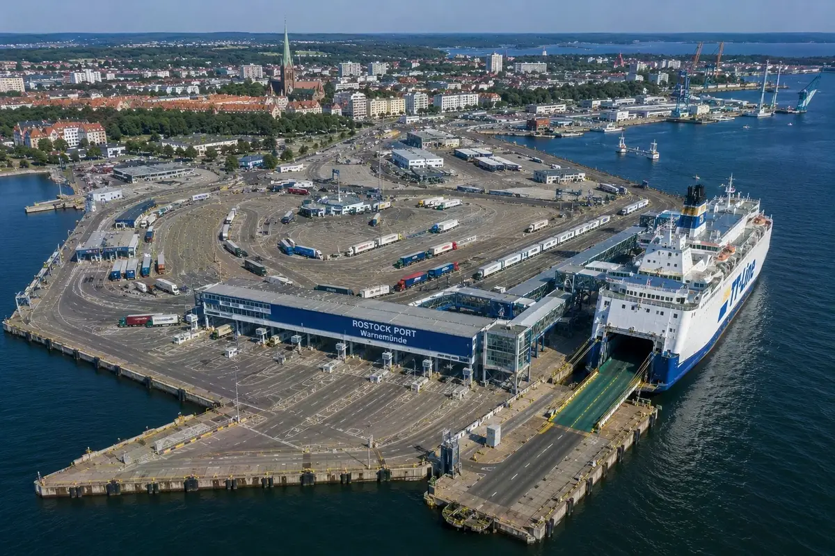 Rostock färjehamn i norra Tyskland